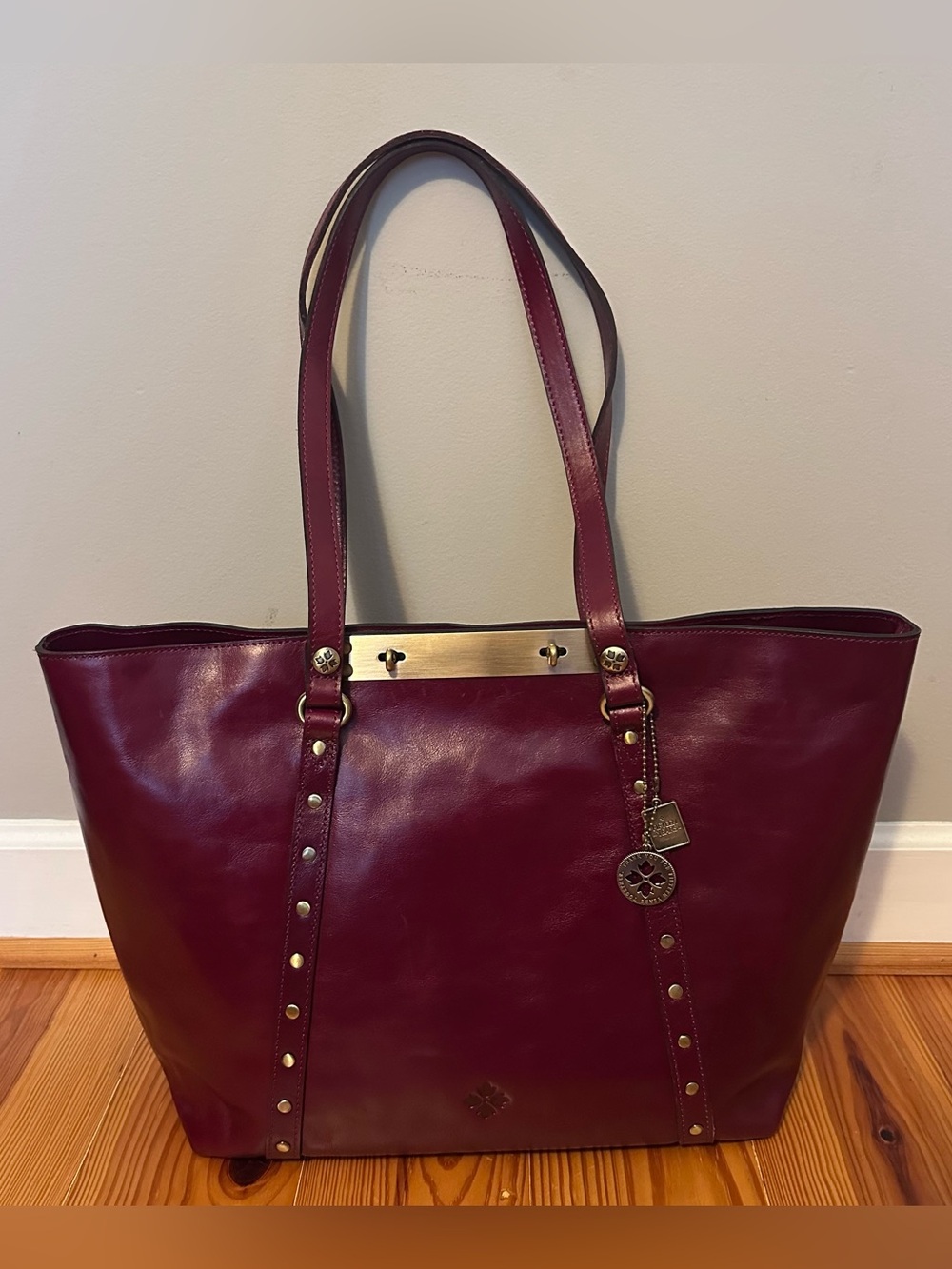Patricia Nash Leather Tote Bag Burgundy with Brass Hardware 15 year Anniversary